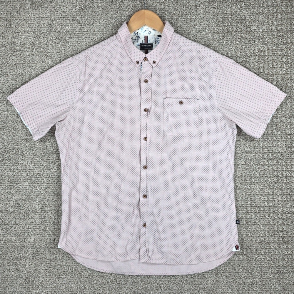 7 Diamonds Mens Size Large Pink Geometric Print Short Sleeve Button Down Shirt
